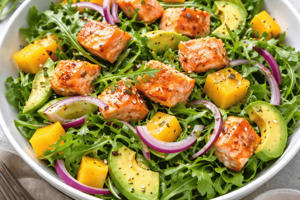 cómo hacer ensalada de salmón y mango paso a paso